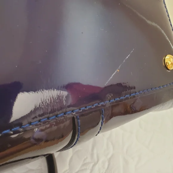 MCM Patent Embossed Satchel Crossbody Bag Ombre Brown Blue Purple - Picture 16 of 16